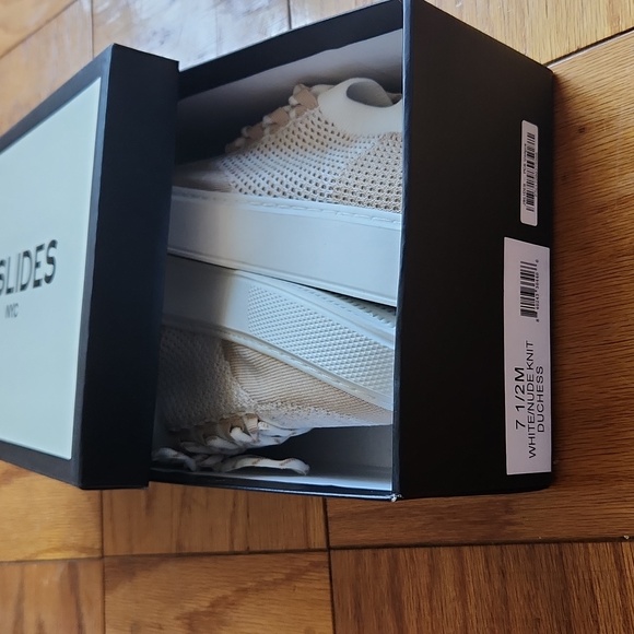 J Slides NYC white/nude Duchess lace-up knitted sneakers - Picture 9 of 14